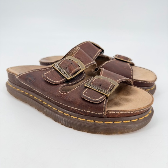 Dr. Martens Y2K Vintage 00s Brown Slide Slip On Leather Sandals Womens 9 Mens 8 - Picture 9 of 10